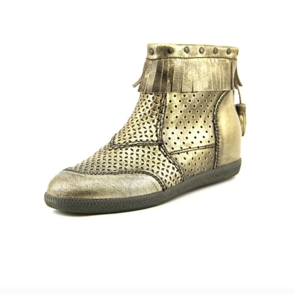 OTBT Metallic Gold Perforated Ankle Booties
